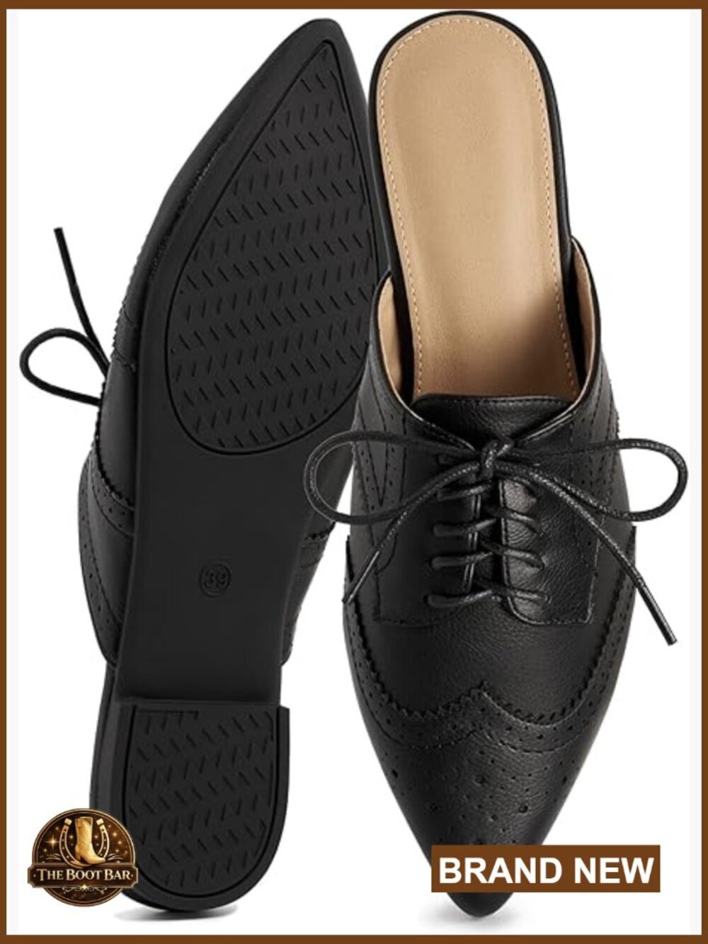 Pointed Toe Mules Slip On Loafers Adjustable Lace Up Office Shoes